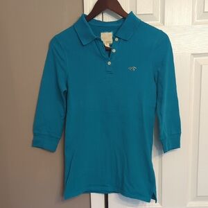 Y2K Women's Hollister Teal Polo Shirt 3/4 Sleeve